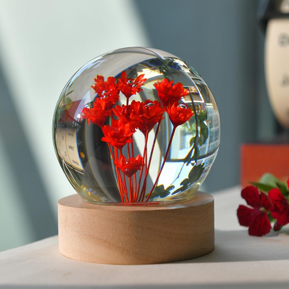 Daisy Gift 3D Crystal Ball for Her Women 2.56'' Red Daisies Gifts for Girl Mom with Lighting Base