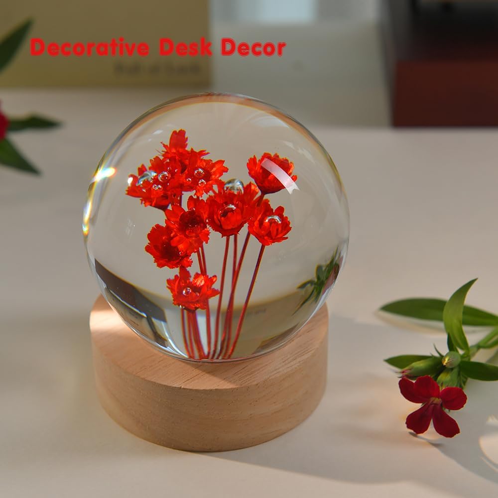 Daisy Gift 3D Crystal Ball for Her Women 2.56'' Red Daisies Gifts for Girl Mom with Lighting Base