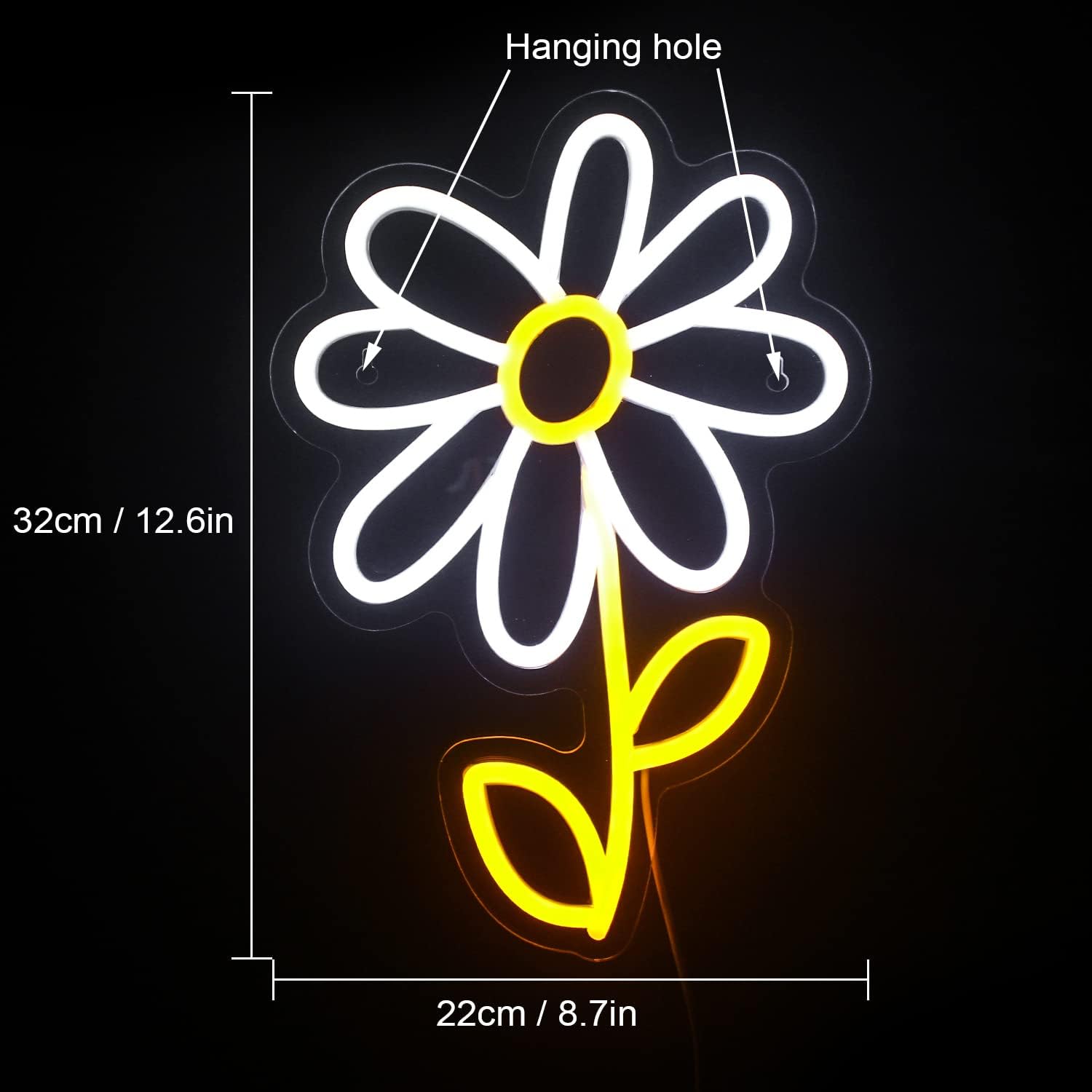 ineonlife Daisy Flower Neon Sign White Gold LED Neon Lights Boho Decor for Bedroom Wall Decor Led Sign Light Up for Room Decor Party Bedroom Classroom Wall Hanging Decoration Gifts