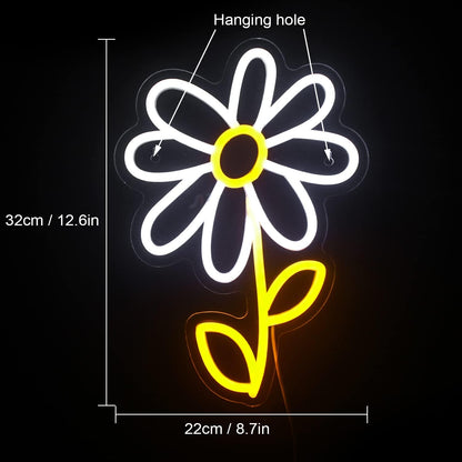 ineonlife Daisy Flower Neon Sign White Gold LED Neon Lights Boho Decor for Bedroom Wall Decor Led Sign Light Up for Room Decor Party Bedroom Classroom Wall Hanging Decoration Gifts