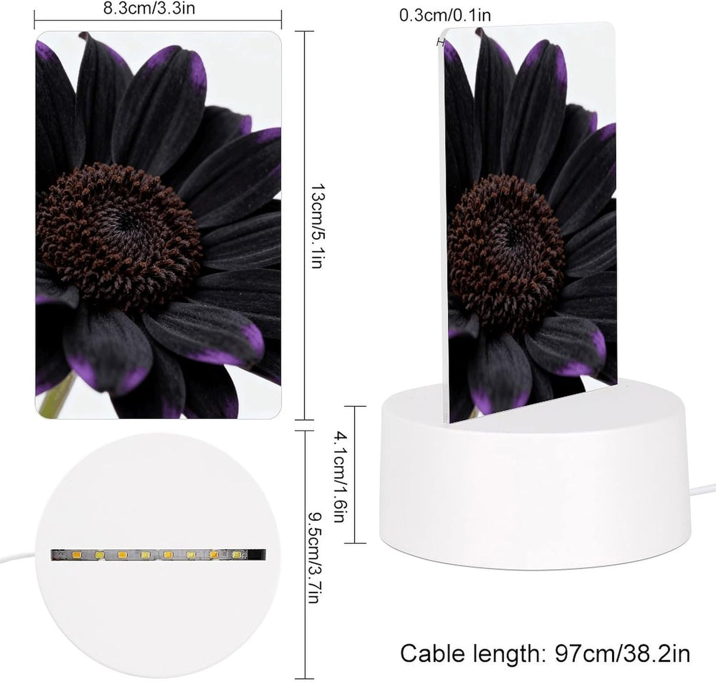 Black Daisy Night Light Designed Cute Acrylic Lamp Elegantly Soft Glow Led Bedside Light Plug Into Wall Nightlights Adjustable Brightness for Bathroom, Hallway, Bedroom