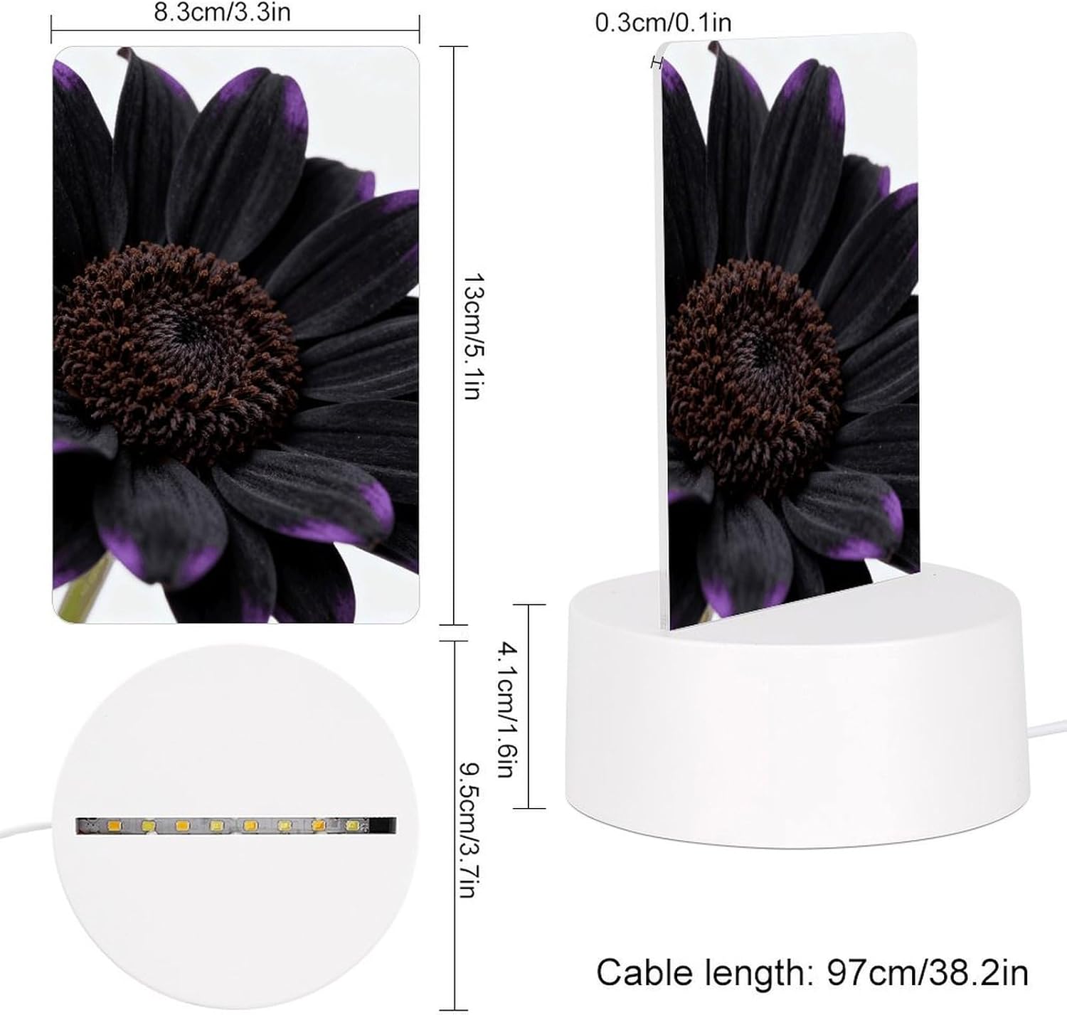 Black Daisy Night Light Designed Cute Acrylic Lamp Elegantly Soft Glow Led Bedside Light Plug Into Wall Nightlights Adjustable Brightness for Bathroom, Hallway, Bedroom