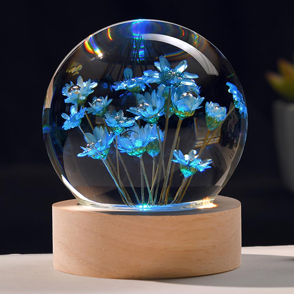 Daisy Gift 3D Crystal Ball for Her Women 2.56'' Red Daisies Gifts for Girl Mom with Lighting Base