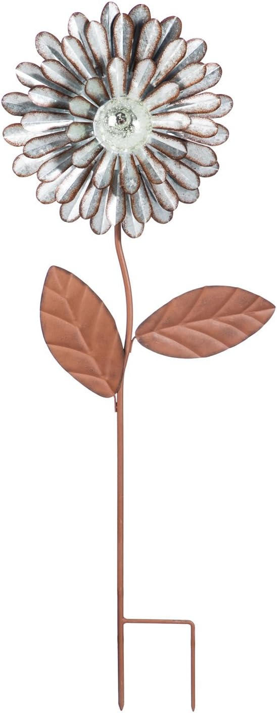 Evergreen Garden Beautiful Daisy Glow in The Dark Galvanized Garden Stake - 11 x 3 x 35 Inches Fade and Weather Resistant Outdoor Decoration for Homes, Yards and Gardens