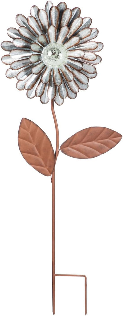 Evergreen Garden Beautiful Daisy Glow in The Dark Galvanized Garden Stake - 11 x 3 x 35 Inches Fade and Weather Resistant Outdoor Decoration for Homes, Yards and Gardens