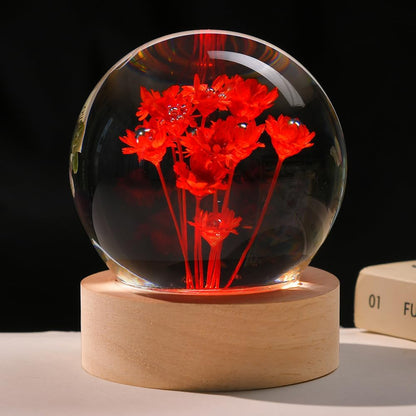 Daisy Gift 3D Crystal Ball for Her Women 2.56'' Red Daisies Gifts for Girl Mom with Lighting Base