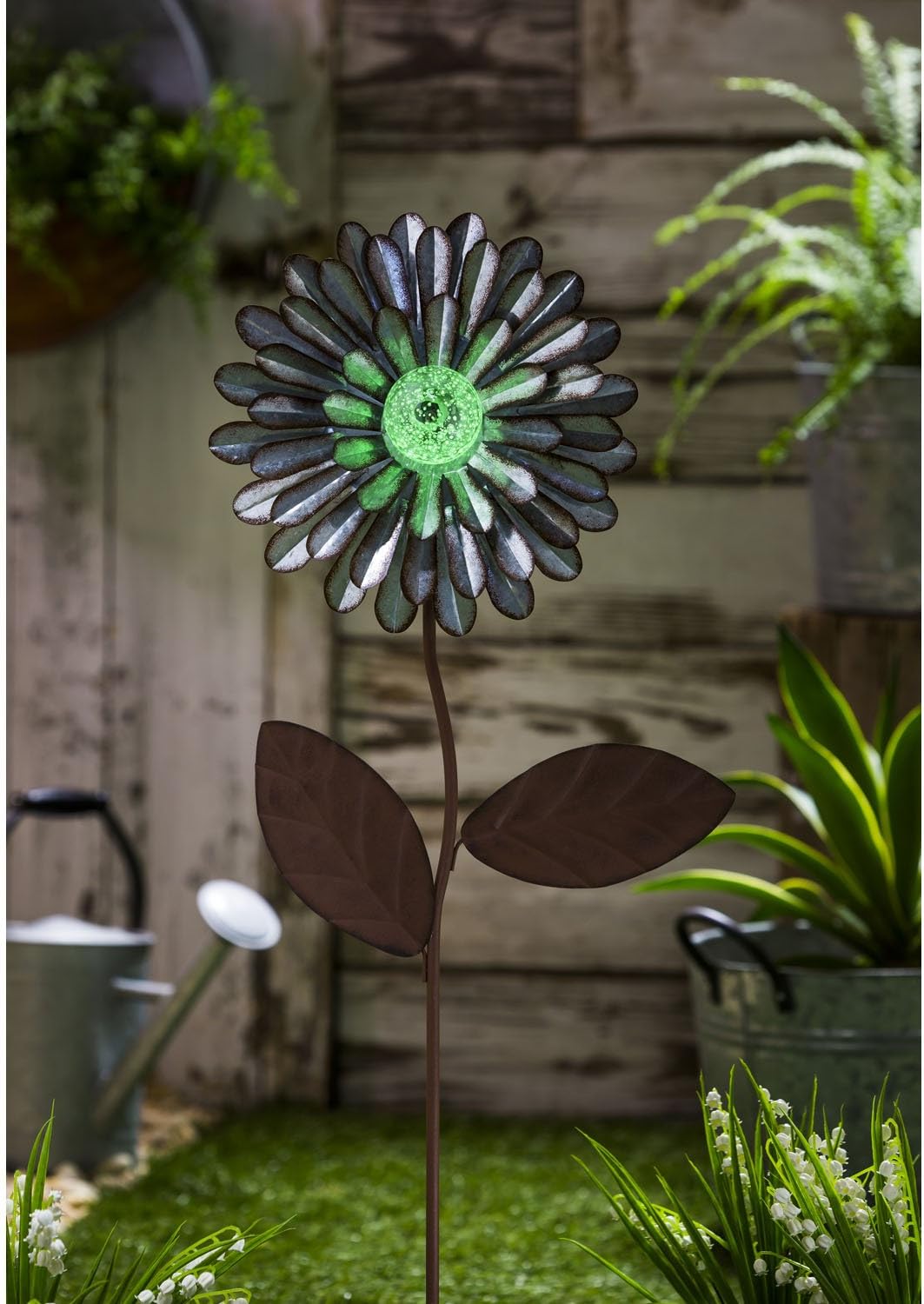 Evergreen Garden Beautiful Daisy Glow in The Dark Galvanized Garden Stake - 11 x 3 x 35 Inches Fade and Weather Resistant Outdoor Decoration for Homes, Yards and Gardens
