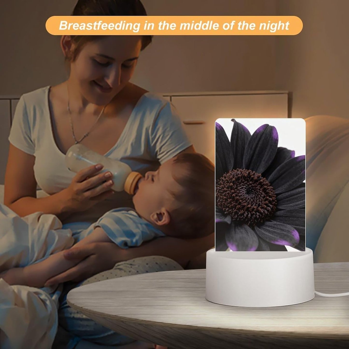 Black Daisy Night Light Designed Cute Acrylic Lamp Elegantly Soft Glow Led Bedside Light Plug Into Wall Nightlights Adjustable Brightness for Bathroom, Hallway, Bedroom