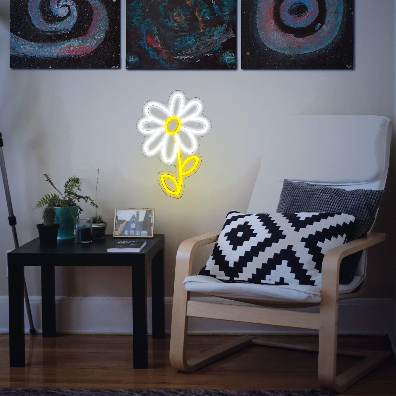 ineonlife Daisy Flower Neon Sign White Gold LED Neon Lights Boho Decor for Bedroom Wall Decor Led Sign Light Up for Room Decor Party Bedroom Classroom Wall Hanging Decoration Gifts