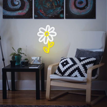 ineonlife Daisy Flower Neon Sign White Gold LED Neon Lights Boho Decor for Bedroom Wall Decor Led Sign Light Up for Room Decor Party Bedroom Classroom Wall Hanging Decoration Gifts