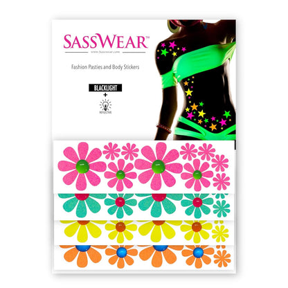 Sasswear Blacklight Body Stickers - Neon Fashion Accessories for Raves, Festivals and Glow Parties, 40/pk (Daisy)