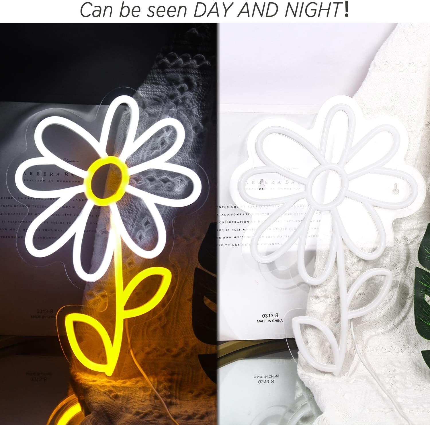 ineonlife Daisy Flower Neon Sign White Gold LED Neon Lights Boho Decor for Bedroom Wall Decor Led Sign Light Up for Room Decor Party Bedroom Classroom Wall Hanging Decoration Gifts
