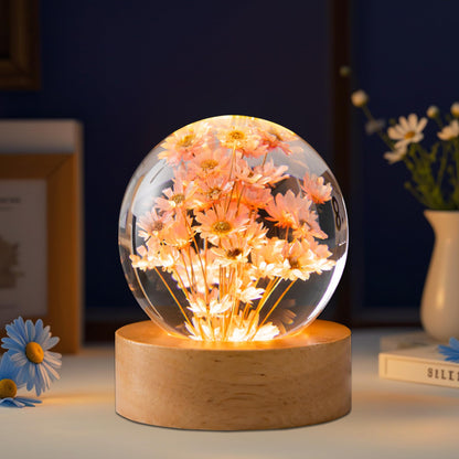 Daisy Decor Gifts,Daisy Flower Lamp Crystal Ball Night Light,2.4 Inch Glass Ball Lamp with LED Wooden Base,Soft Warm White Lighting for Women Best Friends Sister Birthday Xmas Aesthetic Gift(Yellow)