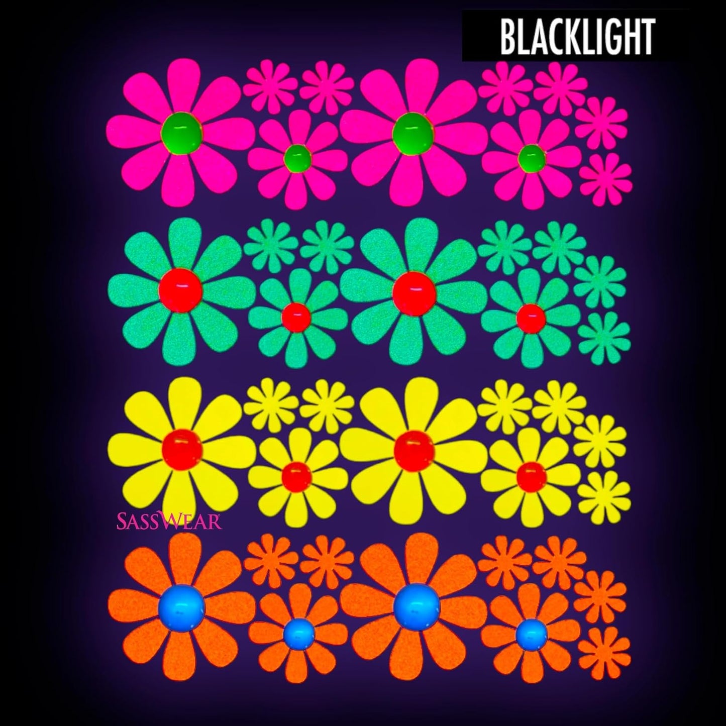 Sasswear Blacklight Body Stickers - Neon Fashion Accessories for Raves, Festivals and Glow Parties, 40/pk (Daisy)