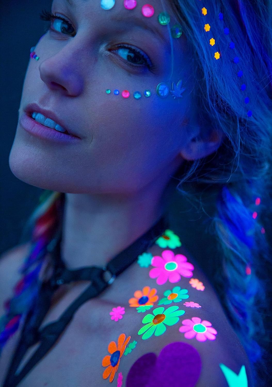 Sasswear Blacklight Body Stickers - Neon Fashion Accessories for Raves, Festivals and Glow Parties, 40/pk (Daisy)